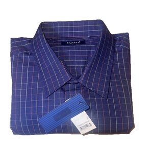New Men's Sahara Casual Short Sleeve Shirt Navy Blue Checkered Size XL